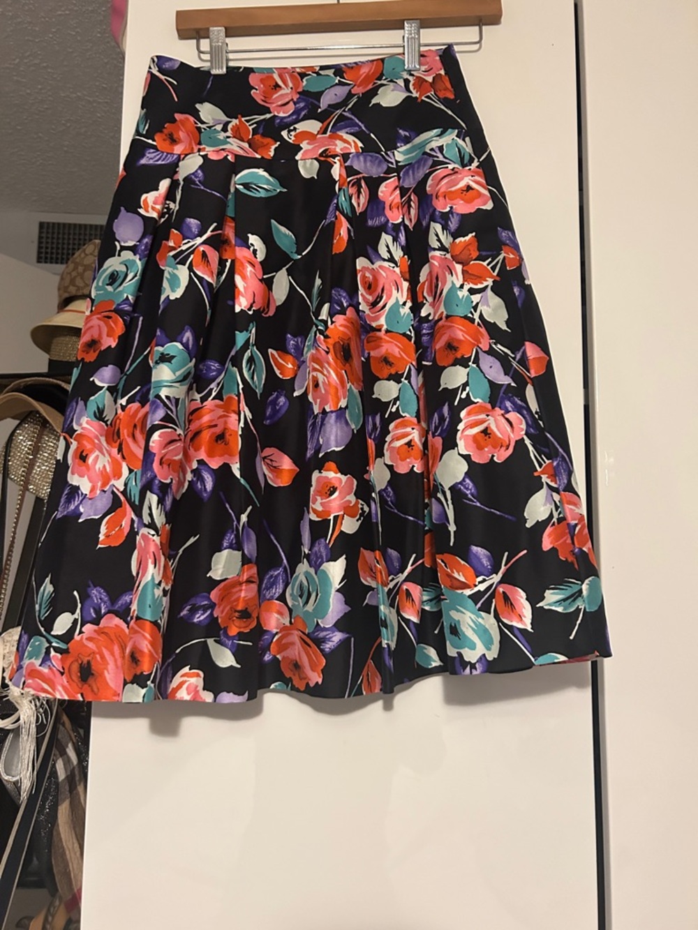 Express Black Floral Circle Skirt with Coral, Teal & Purple Blooms - Picture 4 of 8